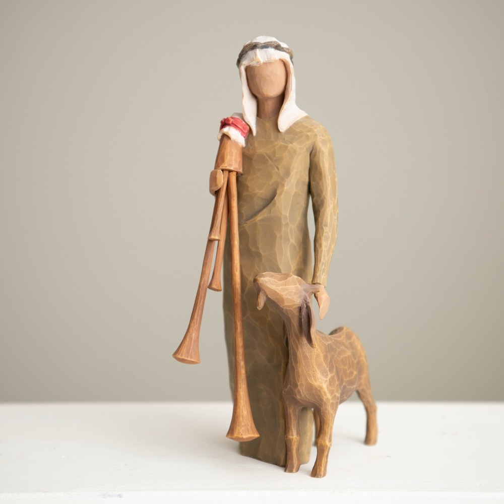 Willow Tree Nativity Zampognaro Shepherd with Goat Bagpipes Folksy Rustic Art